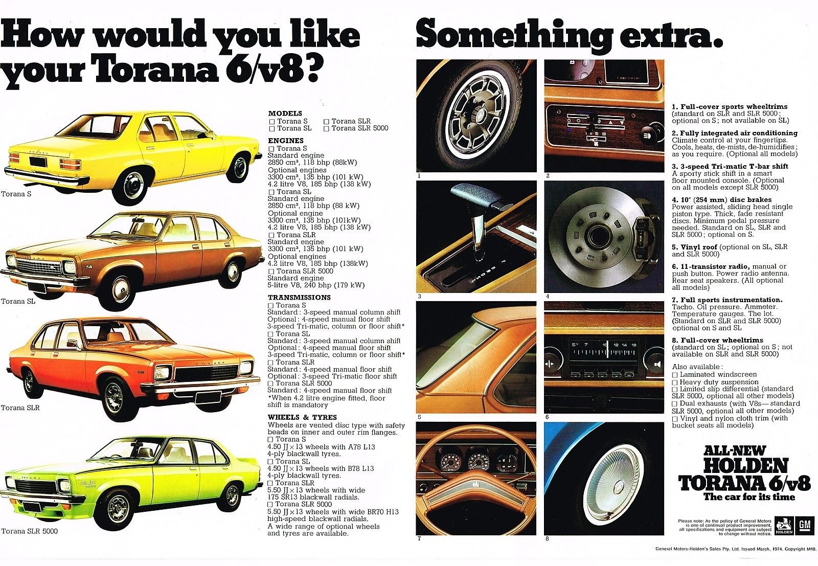 1974 Torana LH Six and V8 Spec Sheet Page 2